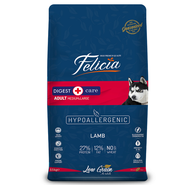 Felicia 15 Kg Yetişkin Kuzulu M/Large Az Tahıllı Breed HypoAllergenic Köpek Maması