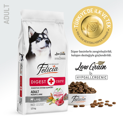 Felicia - Felicia 15 Kg Kolajenli Kuzulu Az Tahıllı M/Large Yetişkin Köpek Maması Breed HypoAllergenic Köpek Maması