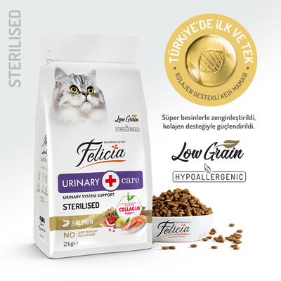 Felicia - Felicia 2 Kg Kolajenli Somonlu Az Tahıllı Kısırlaştırılmış Kedi Maması HypoAllergenic Kedi Maması