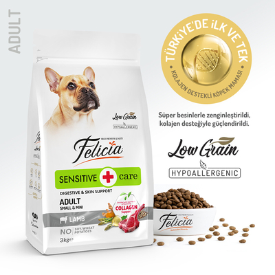 Felicia - Felicia 3 Kg Kolajenli Kuzulu Az Tahıllı Small/Mini Yetişkin Köpek Maması HypoAllergenic Köpek Maması