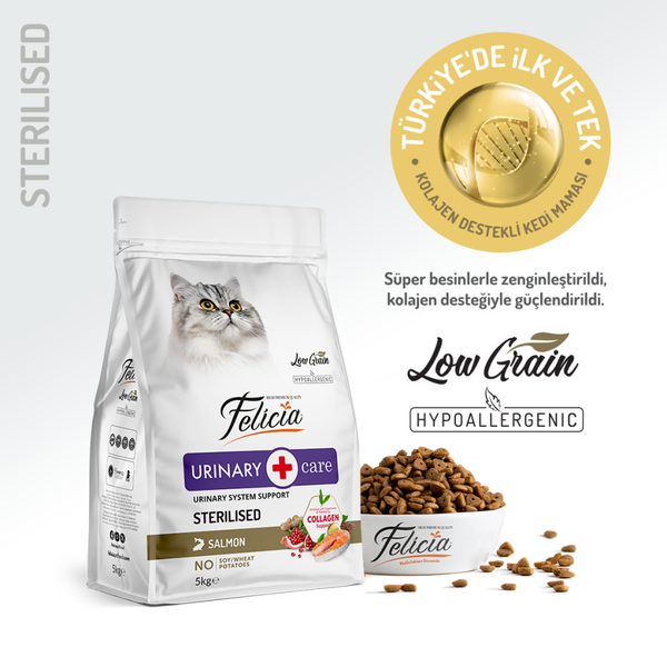 Felicia 5 Kg Kolajenli Somonlu Az Tahıllı Kısırlaştırılmış Kedi Maması HypoAllergenic Kedi Maması