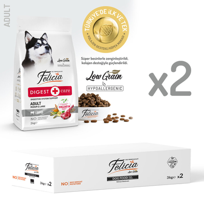 Felicia - Felicia 6 Kg (2x3 Kg) Kolajenli Kuzulu Az Tahıllı M/Large Yetişkin Köpek Maması Breed HypoAllergenic Köpek Maması