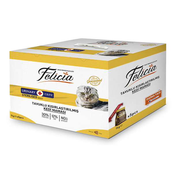 Felicia Az Tahıllı 5 x 1 Kg Sterilised Tavuklu HypoAllergenic Kedi Maması