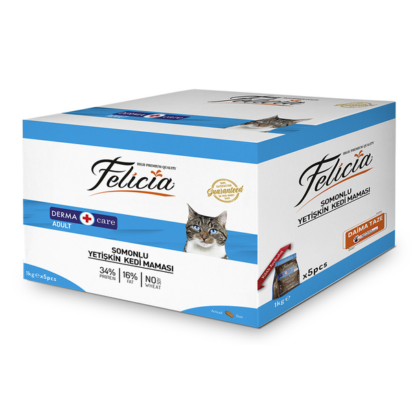 Felicia Az Tahıllı 5 x 1 Kg Yetişkin Somonlu HypoAllergenic Kedi Maması