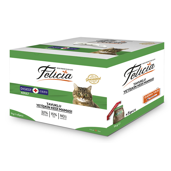 Felicia Az Tahıllı 5 x 1 Kg Yetişkin Tavuklu HypoAllergenic Kedi Maması