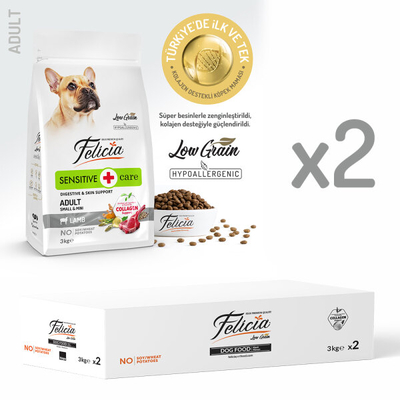Felicia - Felicia 6 Kg (2x3 Kg) Kolajenli Kuzulu Az Tahıllı Small/Mini Yetişkin Köpek Maması HypoAllergenic Köpek Maması