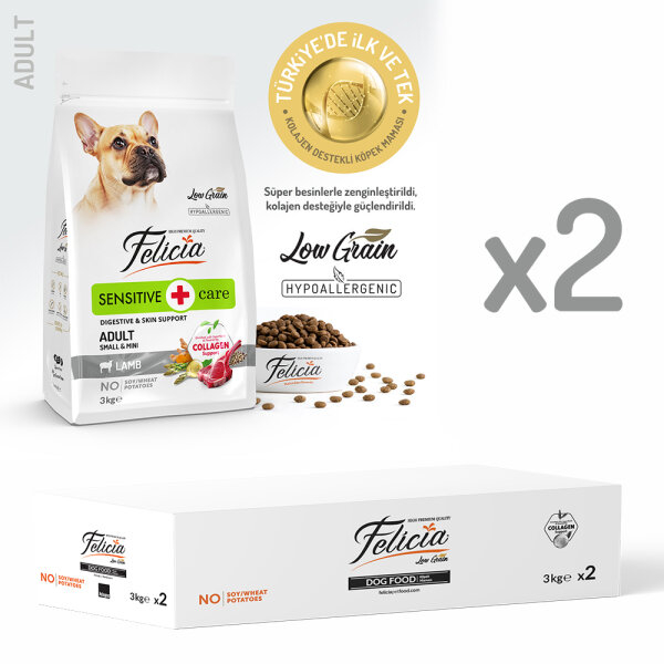 Felicia 6 Kg (2x3 Kg) Kolajenli Kuzulu Az Tahıllı Small/Mini Yetişkin Köpek Maması HypoAllergenic Köpek Maması