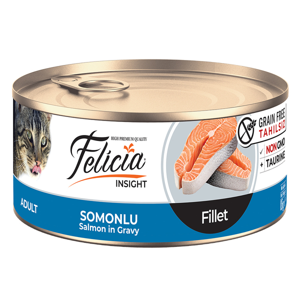 Felicia Tahılsız 85 gr Konserve Somonlu Fileto Yaş Kedi Maması 24 Adet