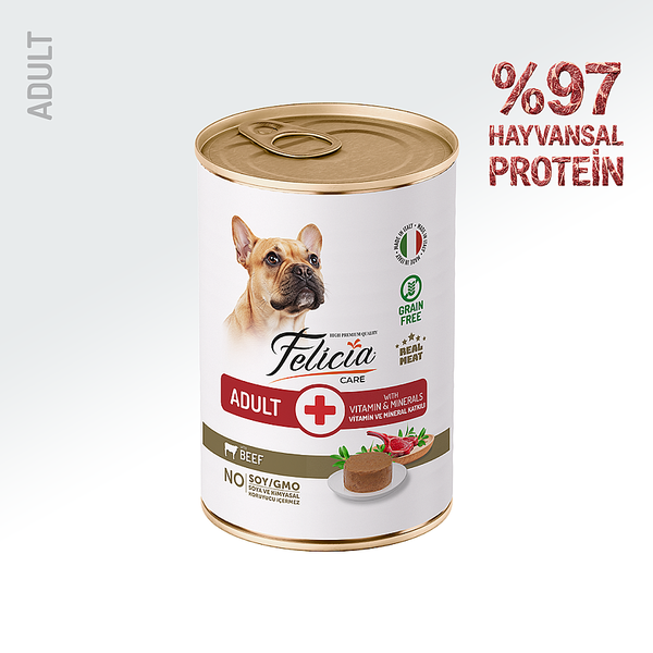 Felicia Yetişkin Tahılsız Biftekli Köpek Konserve 400g - 12 Adet