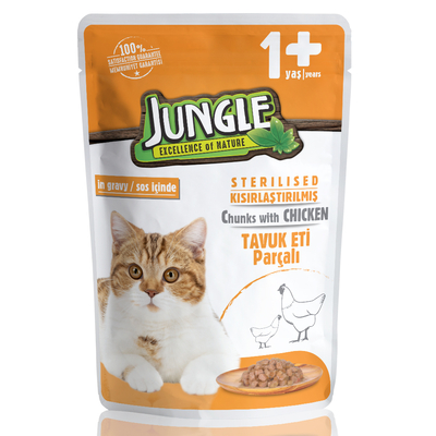 Jungle Kısır Kedi Tavuklu 24 Adet 100 g Pouch - Thumbnail