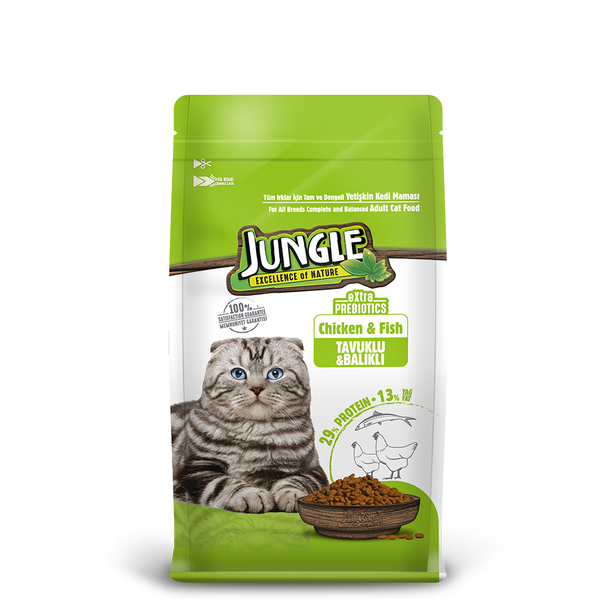 Jungle 500 Gr-8 Adet Tavuk-Balık Yetişkin Kedi M.