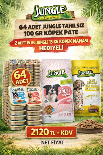JUNGLE KÖPEK PATE NİSAN KAMPANYASI - 2x15 kg JUNGLE KÖPEK MAMASI HEDİYELİ
