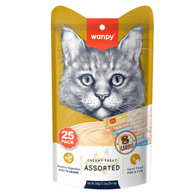 Wanpy - ONUR-010 24 ADET Wanpy Karışık 8 Lezzetli Krema Kedi Ödülü 25*14 gr RAC-MİX