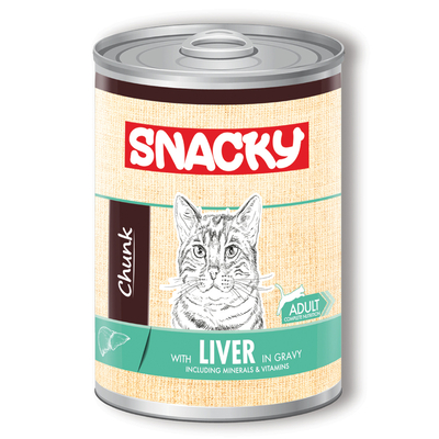 Snacky - Snacky 12'li Koli-400 gr Chunk/Konserve Ciğerli Yetişkin Kedi