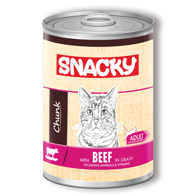 Snacky - Snacky 12'li Koli-400 gr Chunk/Konserve SığırEtli Yetiş.Kedi