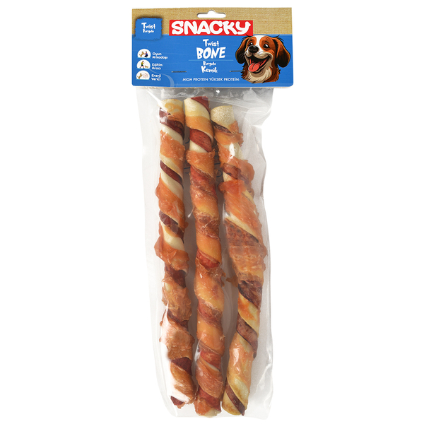 Snacky Çift Renkli Tavuklu Köpek Ödül 3'lü *25cm *195g *6 Paket**''