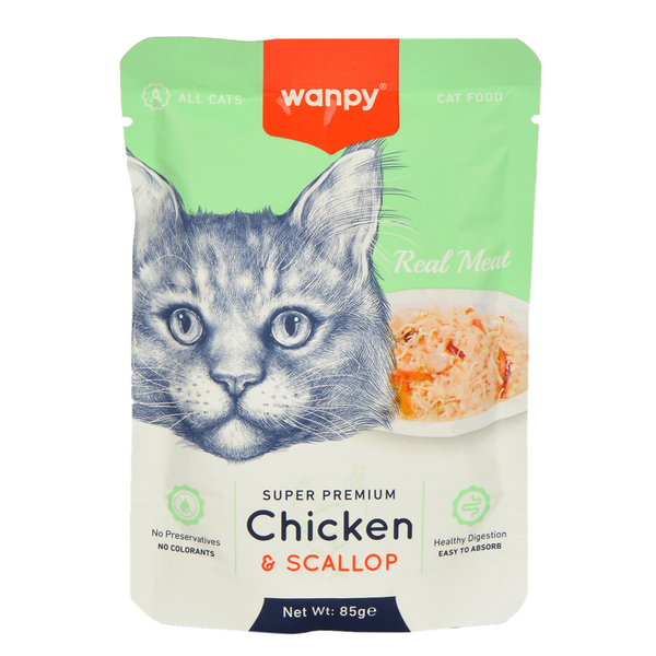 Wanpy 85 gr Pouch Tavuklu & Morina Balıklı Yaş Kedi Maması 12 Adet