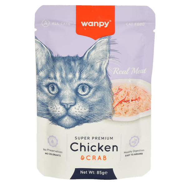 Wanpy 85 gr Pouch Tavuklu & Yengeçli Yaş Kedi Maması 12 Adet