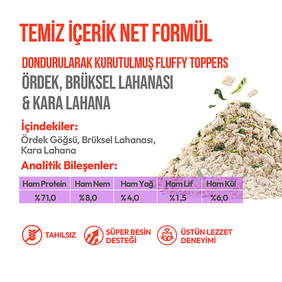 Wanpy Dondurularak Kurutulmuş Fluffy Toppers – Ördek, Brüksel ve Kara Lahana - 30g - Thumbnail