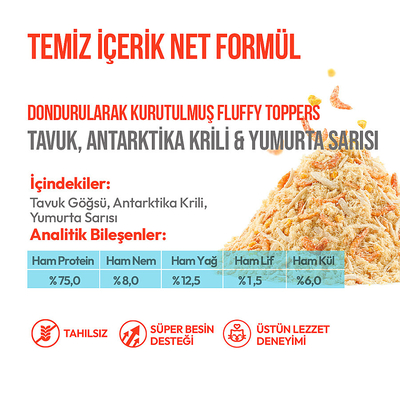 Wanpy Dondurularak Kurutulmuş Fluffy Toppers – Tavuk, Karides ve Yumurta Sarısı - 30g - Thumbnail