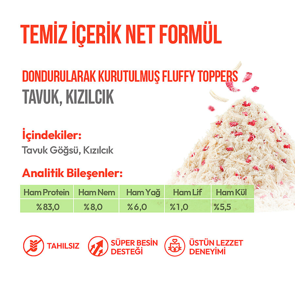 Wanpy Dondurularak Kurutulmuş Fluffy Toppers – Tavuk & Kızılcık - 30g