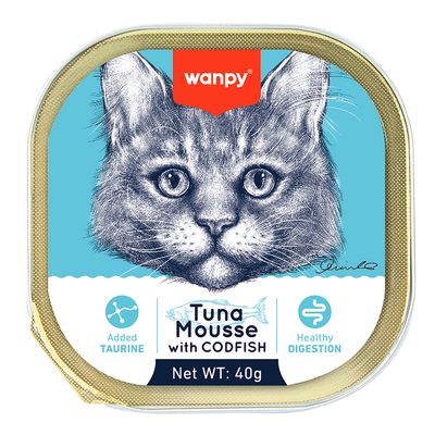 Wanpy - Wanpy Kedi 40g 6'lı Ton & Morina Balıklı Alutray Yaş Mama