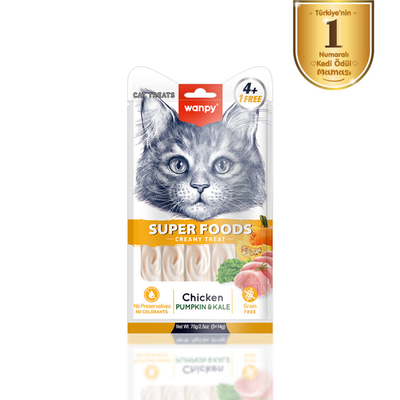 Wanpy Superfood Balkabağı & Kara Lahanalı 12’li – Krema Kedi Ödülü 5×14 g - Thumbnail