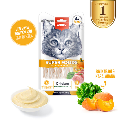 Wanpy Superfood Balkabağı & Kara Lahanalı 12’li – Krema Kedi Ödülü 5×14 g - Thumbnail
