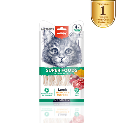 Wanpy - Wanpy Superfood Kuzulu, Pancar & Zerdeçallı 12’li – Krema Kedi Ödülü 5×14 g