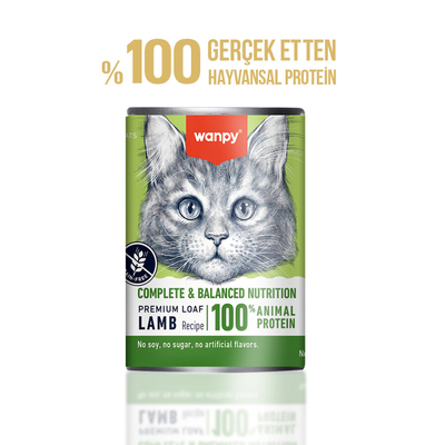 Wanpy Tahılsız Kedi %100 Gerçek Et 375 gr Kuzulu Konserve 12 Adet - Thumbnail