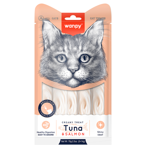 Wanpy Ton&Somon 12'li-Krema Ödül 5x14gr RA-052 Likit Kedi Ödülü