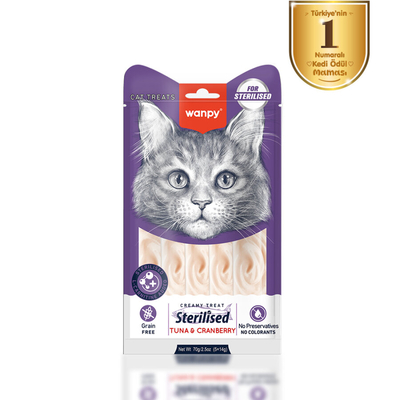Wanpy Ton Balıklı & Kızılcıklı 12’li – Kısırlaştırılmış Kedi Krema Ödülü 5×14 g - Thumbnail